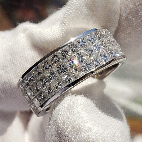 Men's Pave Set Wedding Band, 14K White Gold, 2.70Ct Cubic Zircon, Diamond Band For Men's, Men's Engagement Ring, Promise Ring, Gift For Him
