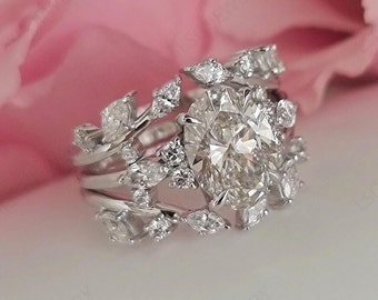 Ensemble de bagues de mariée Royal Enhancer, alliance avec rehausseur, diamant ovale de 3,0 ct, or blanc 14 carats, ensemble de bagues de fiançailles, cadeaux pour la mariée