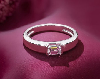 Men's Solitaire Ring, 14K White Gold, Men's 2.00Ct Diamond Band, Mens Engagement Ring, Half Bezel Ring For Him, Fathers Day, Men's Ring Gift