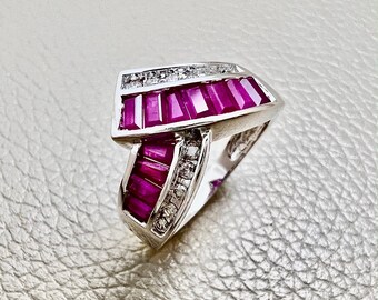 Vintage Inspire Ruby Ring, 14K White Gold, 2.89Ct Ruby, Elegant Engagement Ring, Perfect Art Deco Wedding Ring, Promise Ring For Her, Gifts