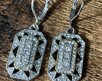 Antique Art Deco Earrings, Vintage Inspire Earrings, 14K White Gold, 2.00Ct Diamond Dangle Earrings, Wedding Engagement Earrings, Gifts Her