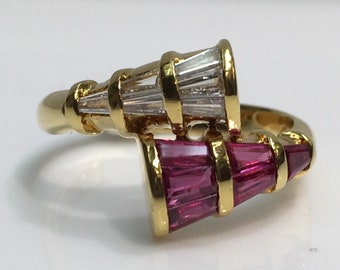 Königlicher Antike Stil Ring, Art-Deco-Stil byzantinischen byzantinischen Rubin Ring, 14K Gelbgold plattiert, Verlobungsring, Geschenk für Sie