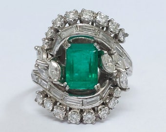 Edwardiaanse verlovingsring, 2.00Ct groene smaragd, 14K wit goud, cocktail trouwring, bruidsbelofte ring, aangepaste ring, verjaardagscadeaus