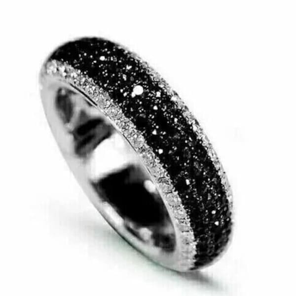 Mannen band ring, volledige eeuwigheid diamanten ring, 14K wit goud, 2,50 CT zwarte diamant, mannen trouwring, mens belofte ring, cadeau voor vader