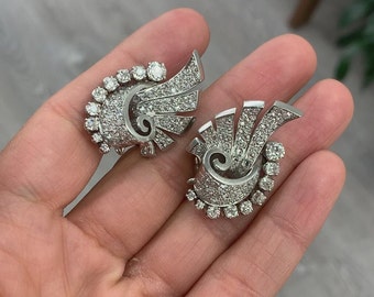 Pendientes para mujer, Pendientes de oro, Oro blanco de 14 quilates, Diamante de 3 quilates, Pendientes Art Déco, Pendientes nupciales, Pendientes de boda, Regalo de cumpleaños