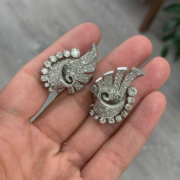 Pendientes para mujer, Pendientes de oro, Oro blanco de 14 quilates, Diamante de 3 quilates, Pendientes Art Déco, Pendientes nupciales, Pendientes de boda, Regalo de cumpleaños