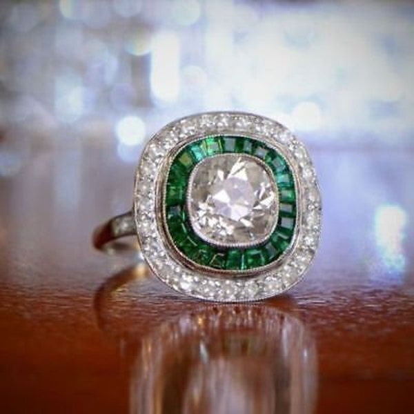 Emerald Halo Diamond Ring, 2.1Ct Cushion Diamond Ring, Bezel Set Ring, Promise Ring, Wedding Anniversary Gift, Bridal Ring, Rings For Women