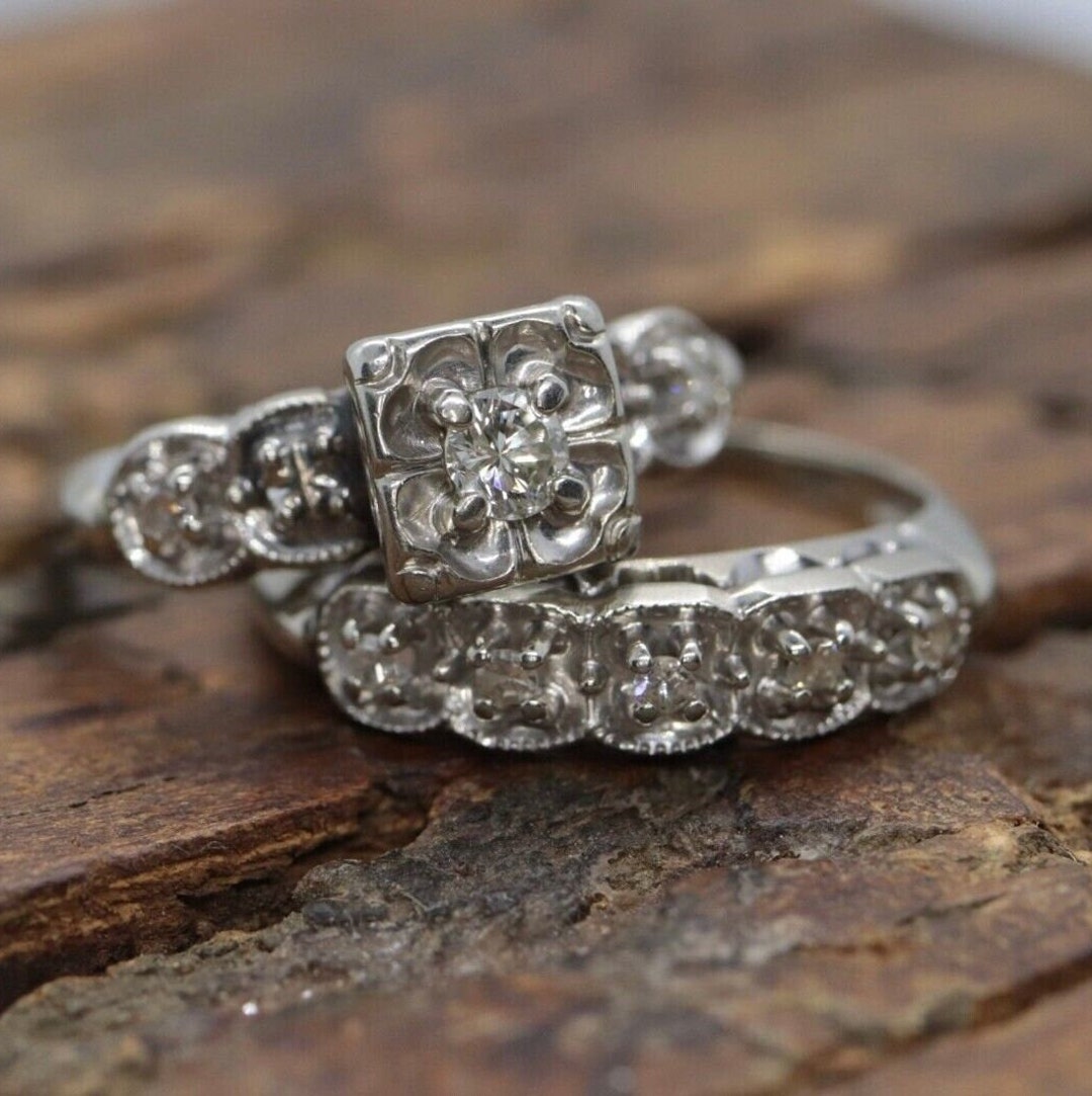 Bridal Ring Sets With Matching Band 1.4ct Colorless - Etsy