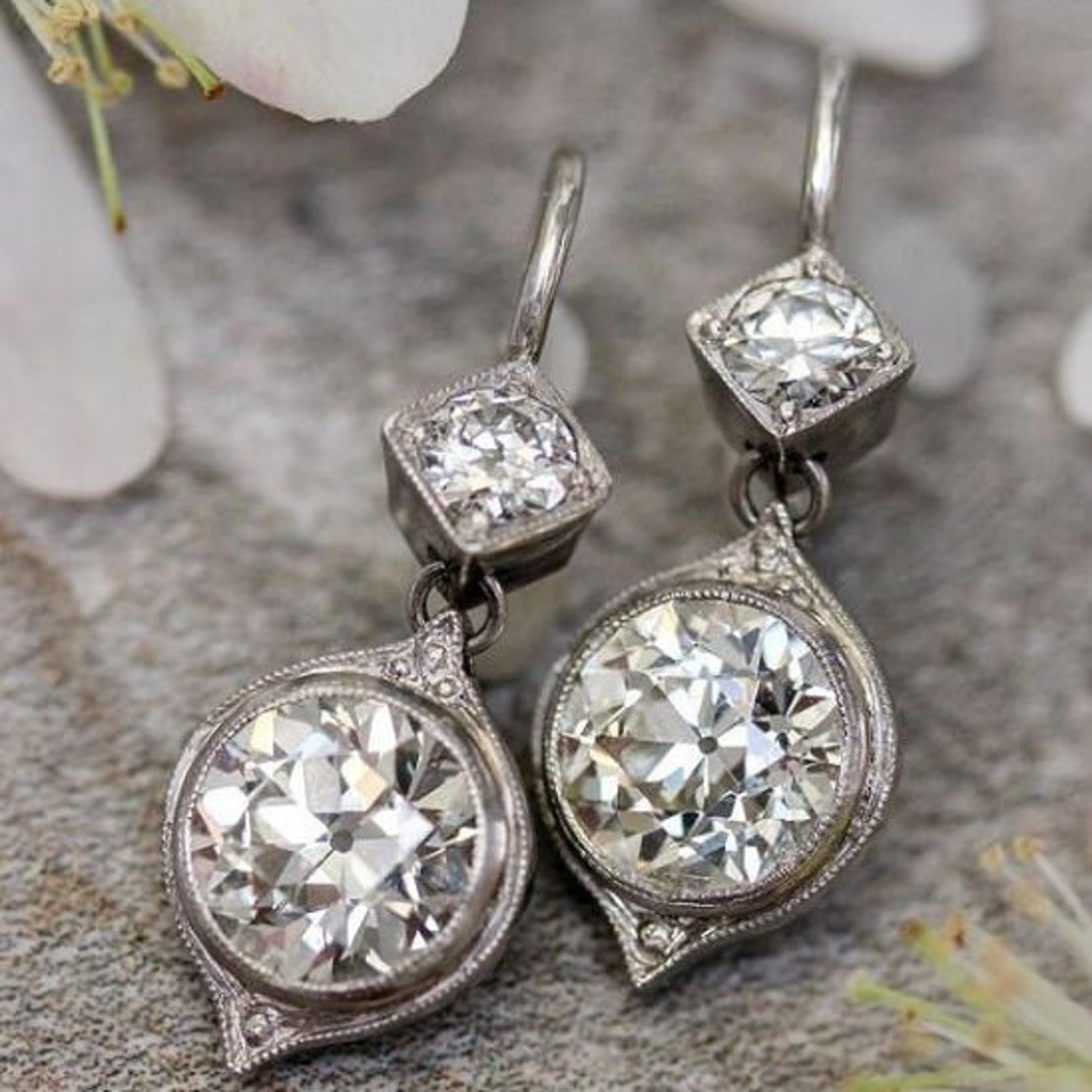 Dangle Diamond Earrings 2ct Round Diamond 14K White Gold - Etsy