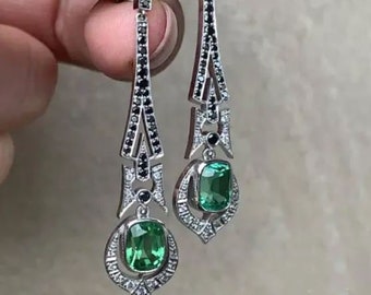 Incredible Emerald Drop Earrings, 2.4Ct Cushion Emerald, Wedding Earrings, 14K White Gold, Bridal Earrings, Earrings For Women, Gift For Her