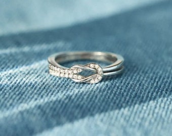 Infinity love knot Promise Ring, 14K White Gold, 1.6Ct Diamond, Wedding Proposal Ring, Daily Wear Ring, Gift For Girlfriend, Fine Jewelry