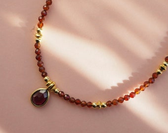 Garnet Necklace // Red Gemstone Necklace // Garnet Necklace with Pendant // Garnet Pendant //Necklace // Golden Chain // Handmade Unique Piece