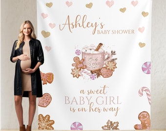 Pink Winter Baby Shower Backdrop: Hot Chocolate, Gingerbread (Customizable)