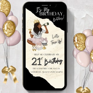 Black Girl Birthday Party Evite: Woman of Color Invitation (Digital)