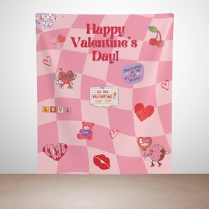 Retro Valentine&#39;s Day Party Backdrop: Custom Pink Wall Tapestry