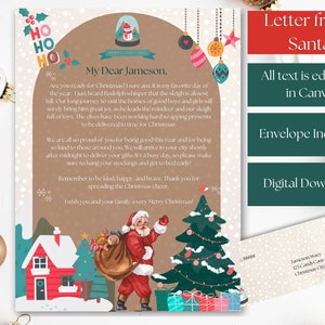Carta de Santa Imprimible, Carta de Santa con Sobre, Carta Editable de Plantilla de Santa, Linda Carta Moderna de Plantilla de Santa, SJD90