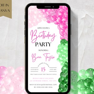 Pink Green Birthday Party Invitation, Digital Birthday Brunch, Bridal Brunch Invitation, Pink Green Sorority Colors, Birthday Dinner SJC170