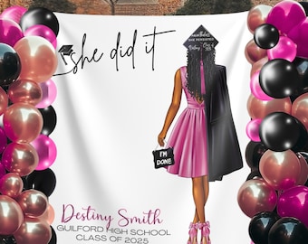 Custom Graduation Girl Backdrop: Personalized Photo Booth Banner