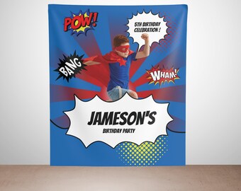 Custom Superhero Birthday Backdrop: Personalized Kids Party Decor
