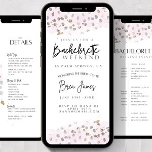Pink Cheetah BACHELORETTE Party Itinerary, Mobile Travel Itinerary, Digital Trip Itinerary, Bachelorette Trip Itinerary, Pink Evite SJD82