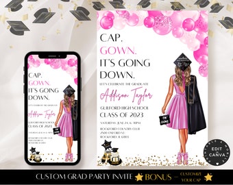 Pink Graduation Party Invite: Custom Cap Design (Digital Download)