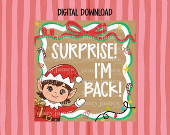 Surprise I’m Back Girl Elf Banner Template • 36x36 DIY Painted Banner Download • Elf Return Sign • Elf Goodbye Sign • See Ya Next Year Sign