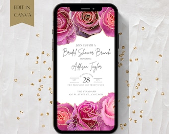 Hot Pink & Gold Bridal Brunch Invitation: Editable Digital Invite