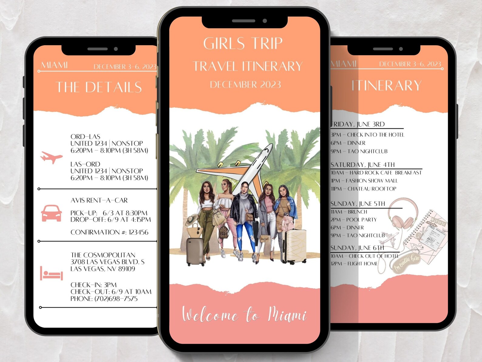 Tropical GIRLS TRIP ITINERARY Template Beach Mobile Travel - Etsy