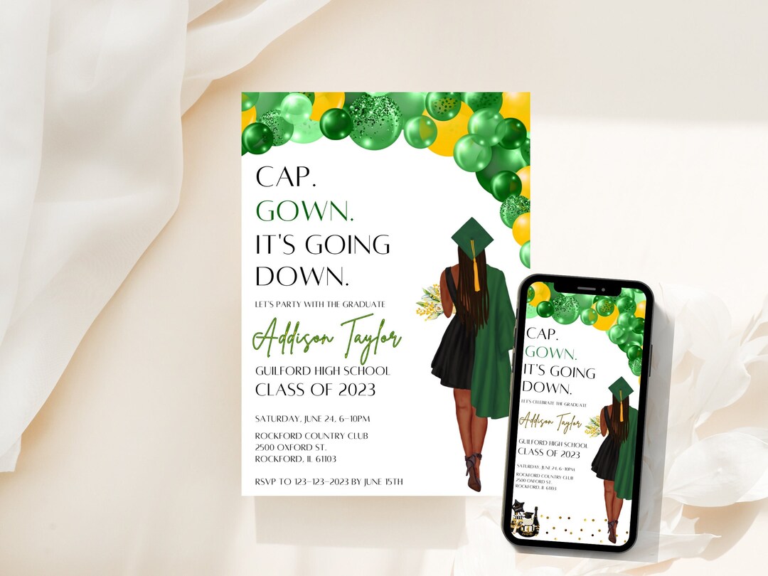 Green Gold Graduation Party Invitation Black Girl Graduate Etsy