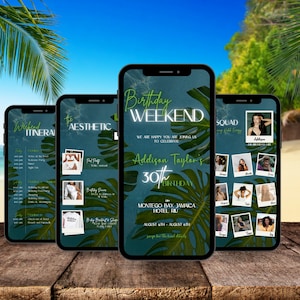 Birthday Weekend Itinerary Template, Weekend Trip Itinerary, Girls Trip Planner, Video Birthday Invite, Digital Itinerary, Tropical Vibes
