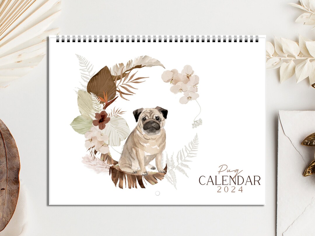 2024 Pug Calendar, Pug Calendar, Dog Calendar, 2024 Wall Calendar, Wall ...
