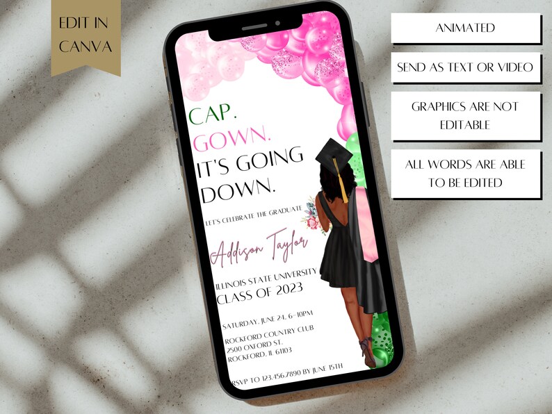 Pink Green Graduation Party Invitation Black Girl Graduate Etsy
