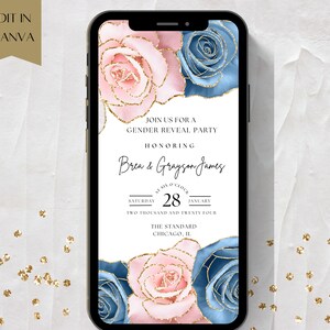 Digital Gender Reveal Invitation, Blue or Pink Gender Reveal Invitation, Electronic Gender Reveal Evite, Baby Shower Party Invitation SJC200