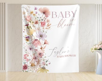 Baby in Bloom Baby Shower Backdrop, Floral Baby Shower Photo Backdrop, Wildflower Baby Shower Banner, Baby in Bloom Decor, Baby in Bloom