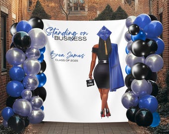 Custom Graduation Girl Backdrop, Black Girl Graduate, Graduation Decor, PhotoBooth Backdrop, Personalized graduation banner, Graduation sign