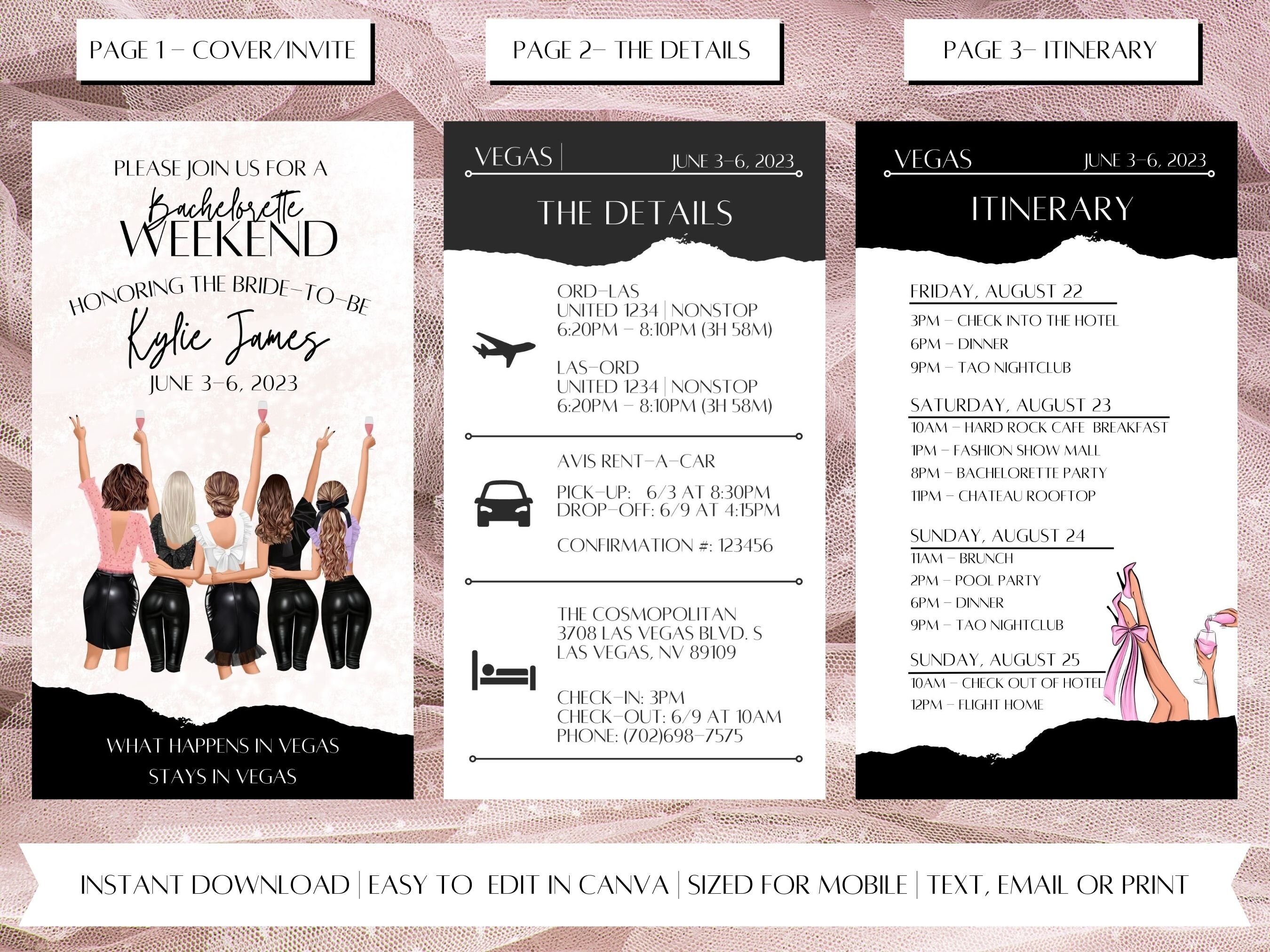 Mobile Bachelorette Party Itinerary Template: Electronic Trip Invite ...