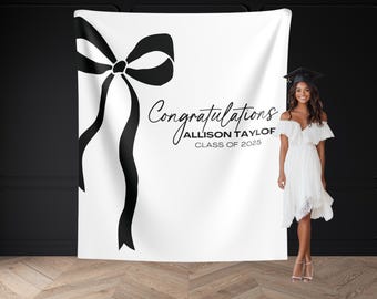 Coquette Bow Graduation Party Banner, Custom Congrats Grad Bow Backdrop, High School Grad Party, Grad Gifts, Personalized Grad Party Banner