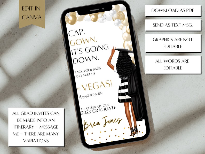 Graduation Party Invitation Black Girl Graduate Digital Grad Etsy