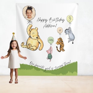 Classic Winnie the Pooh Birthday Banner, Personalized Classic Pooh and Friends Balloon Birthday Backdrop, Classic Pooh Decor, Pooh Banner
