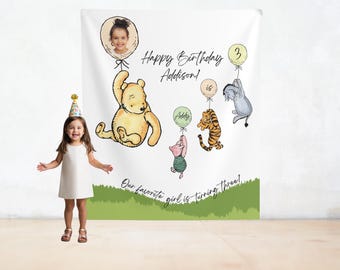 Classic Winnie the Pooh Birthday Banner, Personalized Classic Pooh and Friends Balloon Birthday Backdrop, Classic Pooh Decor, Pooh Banner