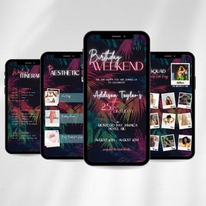 Birthday Weekend Itinerary, Weekend Trip Itinerary, Girls Trip Planner, Video Birthday Invite, Digital Itinerary Template, Tropical Vibes