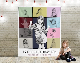 Personalized Birthday Era Backdrop: Custom Photo Collage, Polyester Fabric