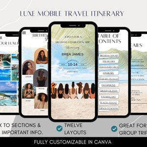Luxe Brown Girls TRIP Mobile Itinerary, Digital Travel Planner, Electronic Birthday Itinerary, Editable Template, Black Girls Trip, SJD109