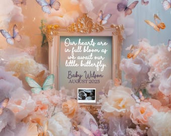 Butterfly Pregnancy Announcement: Pink & Purple Baby Girl Reveal (Digital)
