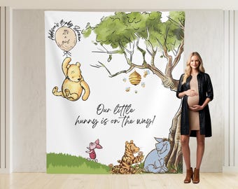 Classic Winnie the Pooh and friends Baby Shower Banner, Little Hunny is on the Way Baby Shower Backdrop, Classic Pooh Baby Shower Decor Girl