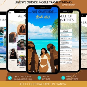 Luxe We Outside Beach Vacation Planner, Black Girls Itinerary Template, Vacation Itinerary Template, Girls Trip Itinerary, Bach Itinerary