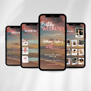 Birthday Weekend Itinerary, Weekend Trip Itinerary, Trip Planner, Video Birthday Invite, Digital Itinerary Template, Beach Vibes, Girls Trip