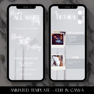 Animated All White Party Birthday Invitation Template (Digital Invite)