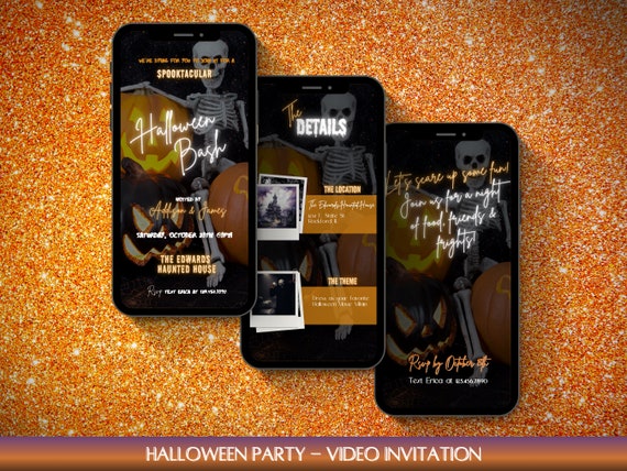 Animated Halloween Party Invitation: Spooky Skeleton Design (Digital Template)