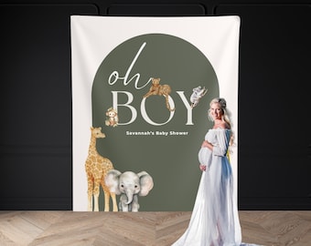 Custom 'Oh Boy' Safari Baby Shower Backdrop: Jungle Theme